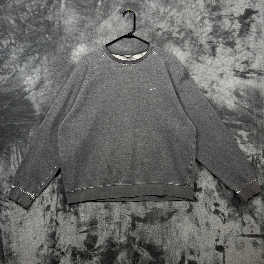 Nike Sweatshirt Mens XL Gray Raglan Sleeve Embroidered Swoosh Pullover Faded